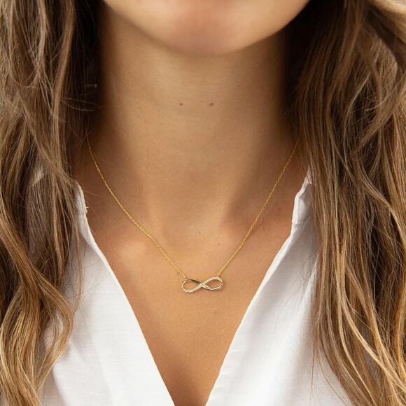 Infinity 8 Gold Plated CZ Love Tiny Infinity Necklace Pendant Necklace Gift - Picture 3 of 5